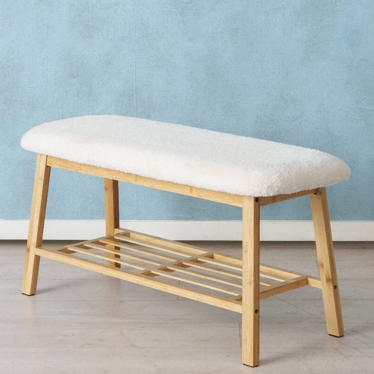 Boltze Home, ławka na buty z siedziskiem miś, Benja, bambusowy stelaż