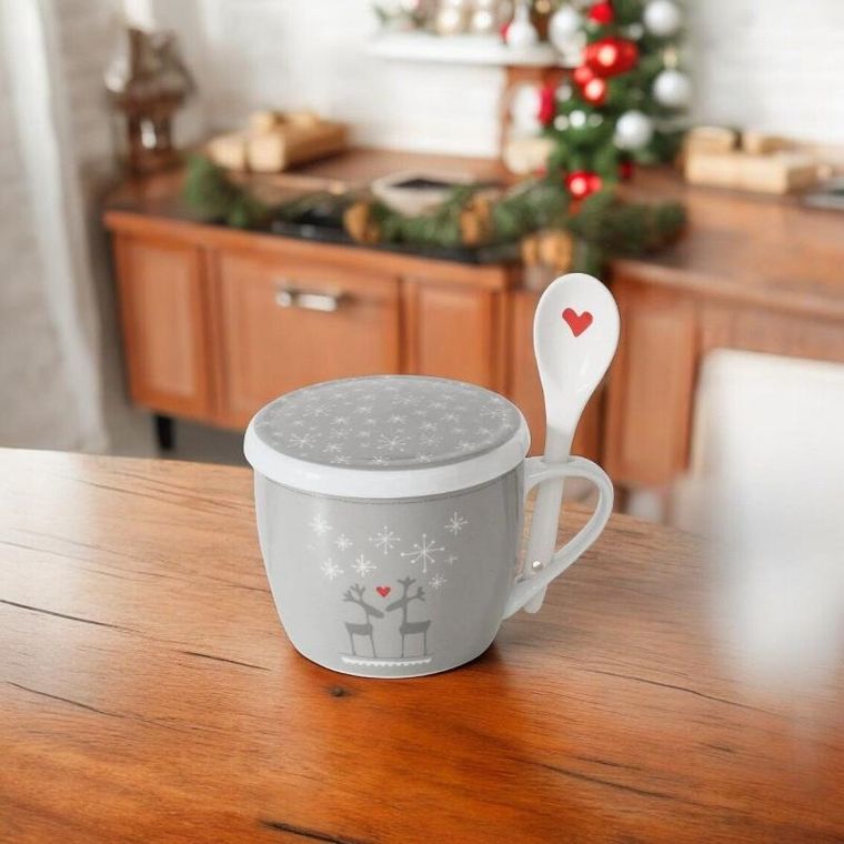 Boltze Home, Lovelies, świąteczny kubek jumbo z pokrywką i łyżeczką, 600 ml