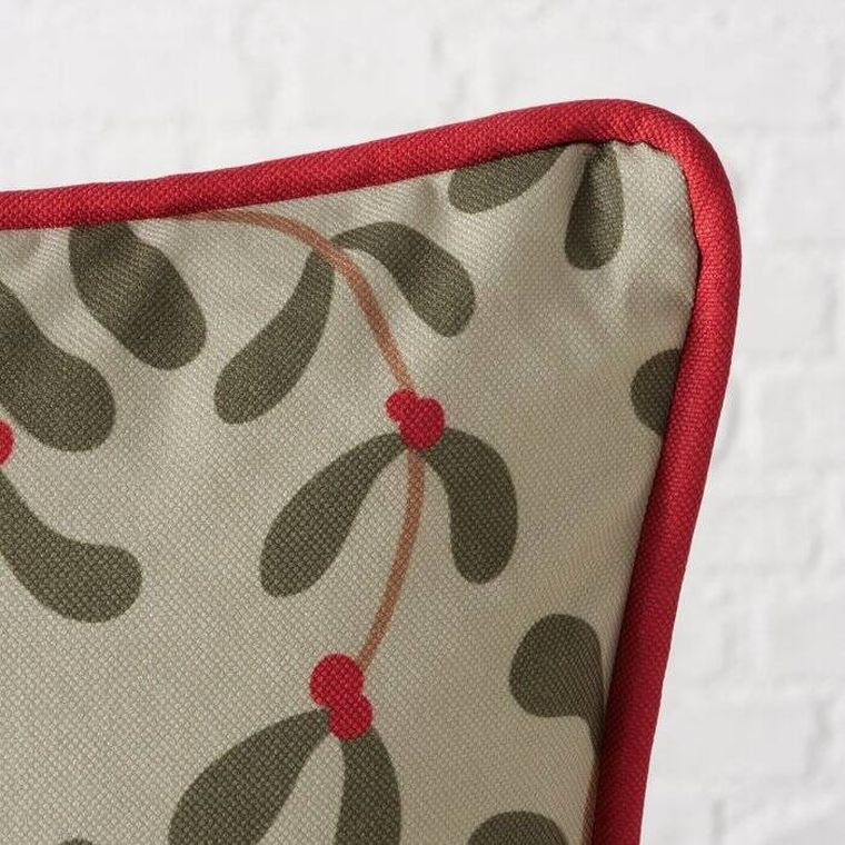 Boltze Home, Mistletoe, ozdobna poduszka z lamówką i wzorem jemioła, 45-45 cm