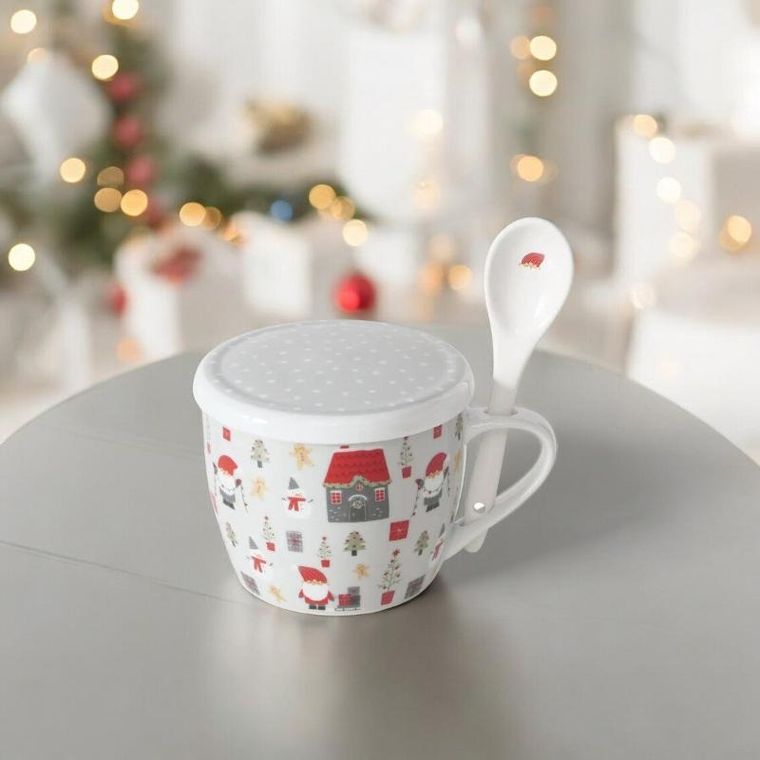 Boltze Home, Monti, świąteczny kubek jumbo z pokrywką i łyżeczką, 600 ml
