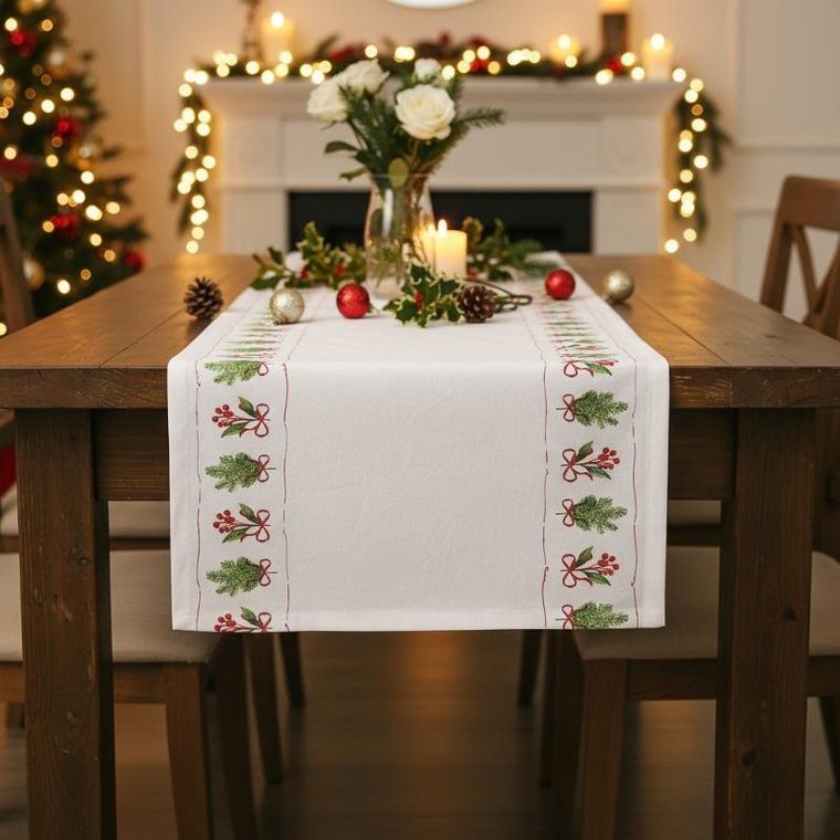 Boltze Home, Noelle, bieżnik z jemiołą, bawełniany, 140 cm