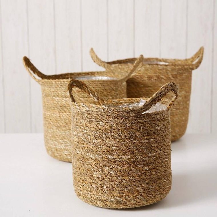 Boltze Home, osłonka na doniczki, pleciony kosz z trawy morskiej, David, 3 szt.