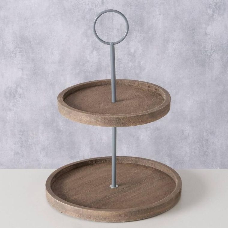 Boltze Home, patera dekoracyjna drewniana, Samina, dwa poziomy, wys. 35 cm