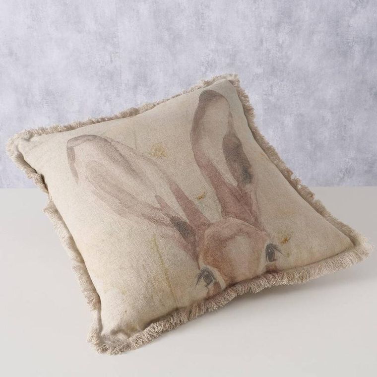 Boltze Home, poduszka dekoracyjna z frędzlami, Rabbit, lniana, 45-45 cm