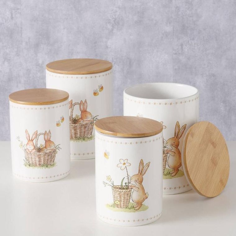 Boltze Home, pojemniki kuchenne ceramiczne, wzór w zajączki, 2 szt.