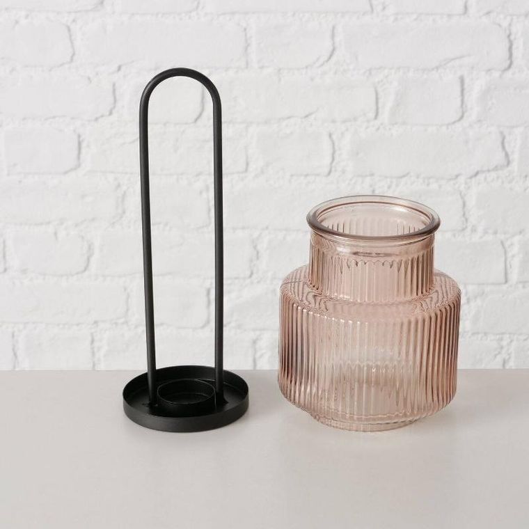 Boltze Home, Riffa, lampion szklany z ryflowanego szkła, średnica 12,9 cm