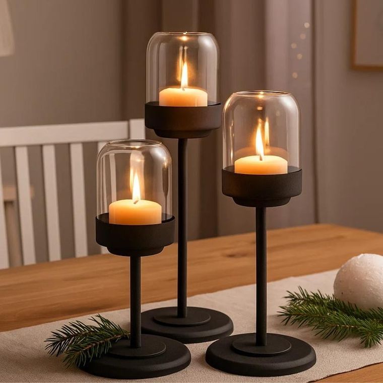 Boltze Home, Senza, zestaw metalowych lampionów ze szklaną kopułą, 3 szt.