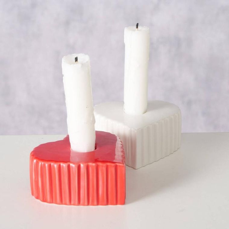 Boltze Home, świecznik ceramiczny na długą świecę w kształcie serca, Anima, 4-9 cm