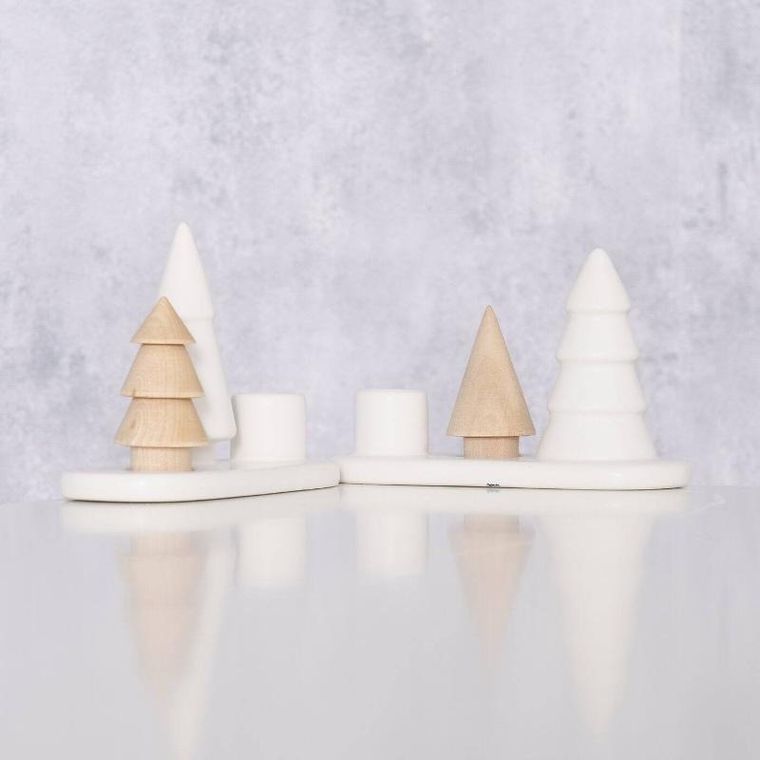 Boltze Home, świecznik na pojedynczą świecę Nevia, choinki z kamienia i porcelany