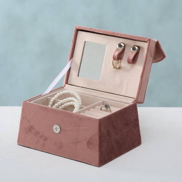 Boltze Home, szkatułka na biżuterię z lusterkiem, Clea, różowa