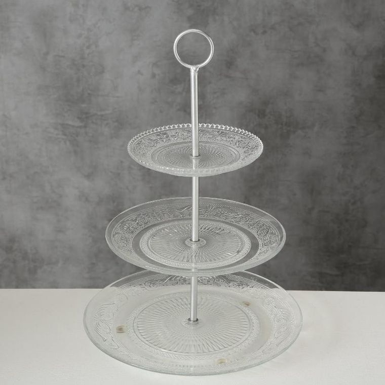 Boltze Home, szklana patera z trzema poziomami, relief, 35 cm