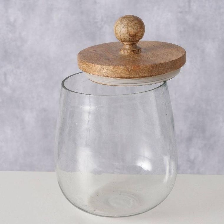 Boltze Home, szklany słoik, Varud, z pokrywką z drewna mango, Ø 12 cm