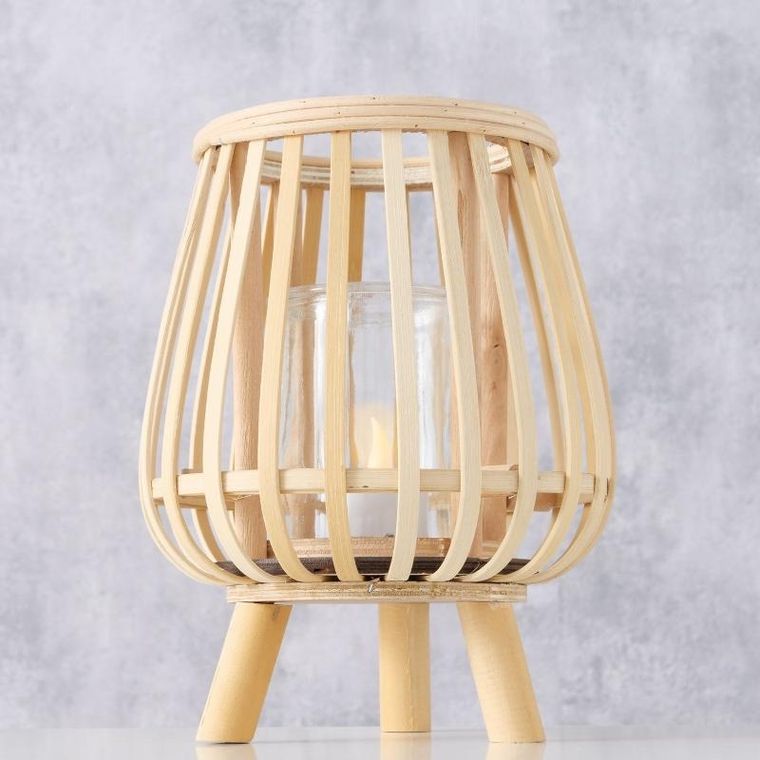 Boltze Home, Torla, świecznik bambusowy ze szklanym wkładem, 23 cm