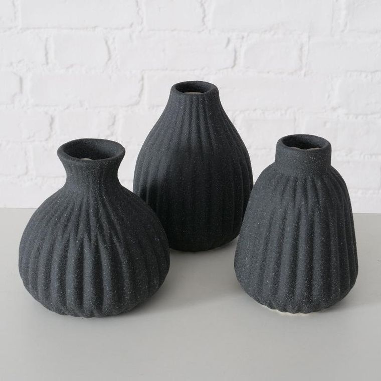 Boltze Home, wazon ceramiczny w prążki, Esko, czarny mat