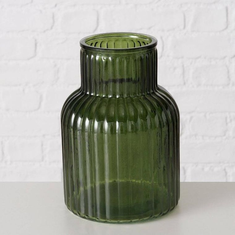 Boltze Home, wazon szklany, Relea, zielony, ryflowane szkło, 20 cm
