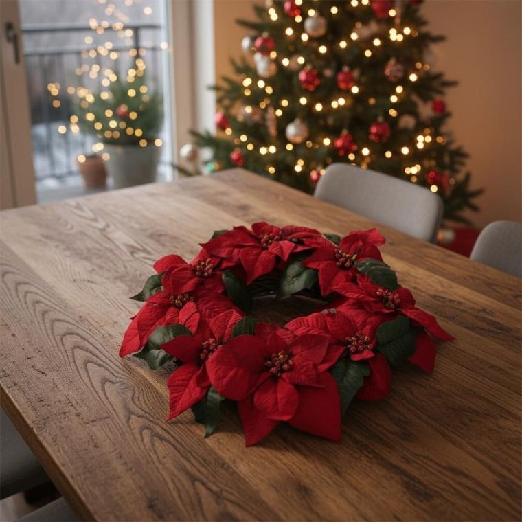 Boltze Home, wieniec świąteczny z kwiatów gwiazdy betlejemskiej, 50 cm