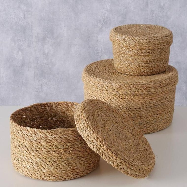 Boltze Home, zestaw koszy z trawy morskiej, Sophy, plecione z pokrywką