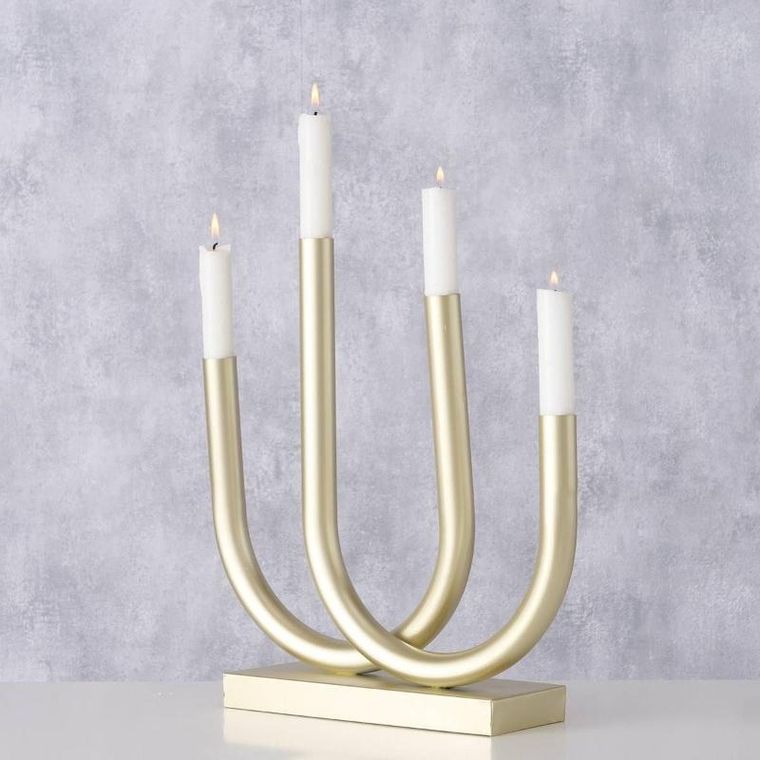 Boltze Home, złoty świecznik Tonis, metalowy, 33-34 cm