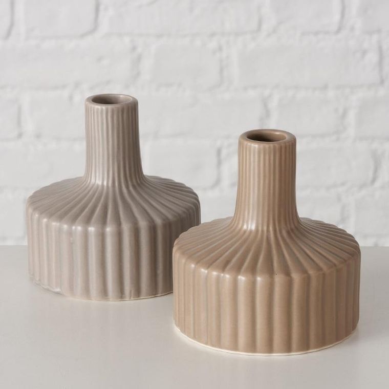 Boltze, prążkowany wazon w kolorze Nude Libelly, 11 cm