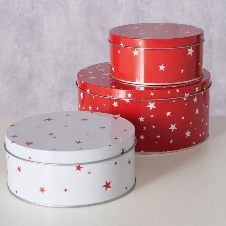 Boltze Xmas, Sterny, zestaw trzech puszek do przechowywania, średnica 13,5-20 cm