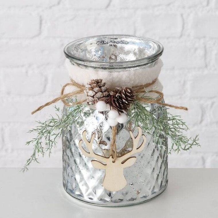 Boltze Xmas, Wilka, świecznik, słoik ze stroikiem, 16 cm