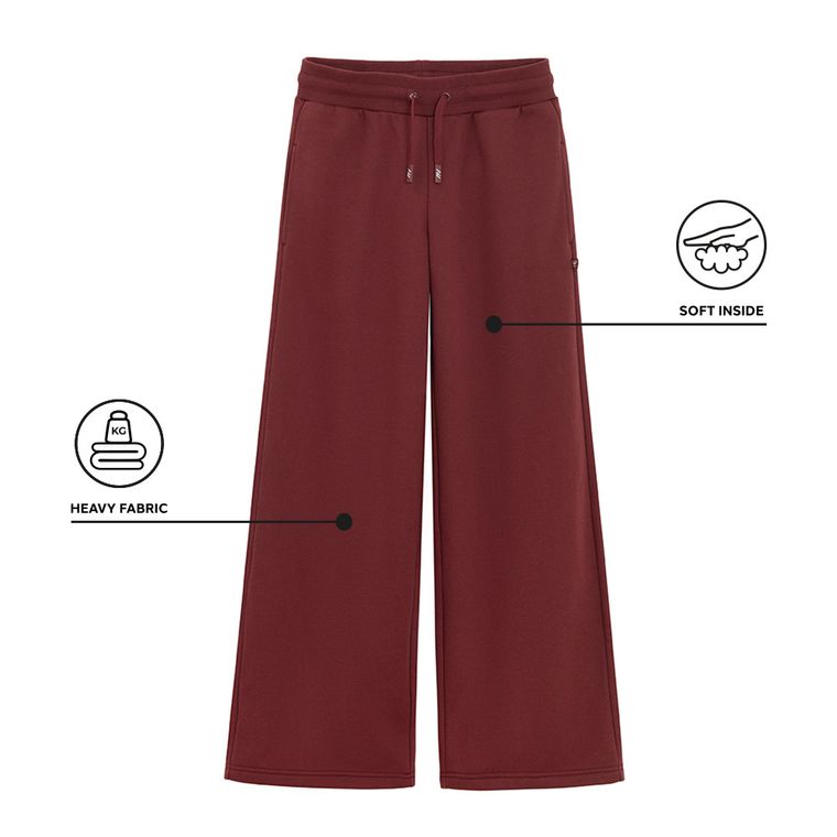 Bordowe spodnie dresowe unisex z szerokimi nogawkami NOWEAR