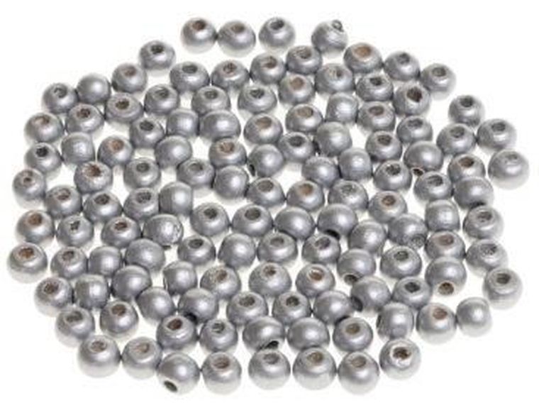 Brewis, koraliki drewniane, srebrne, 8 mm, 120 szt.