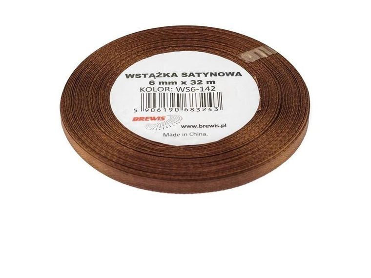 Brewis, wstążka satynowa, brązowa, 6mmx32m