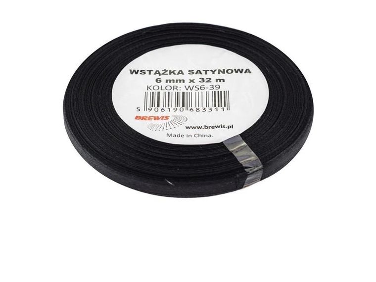 Brewis, wstążka satynowa, czarna, 6mmx32m