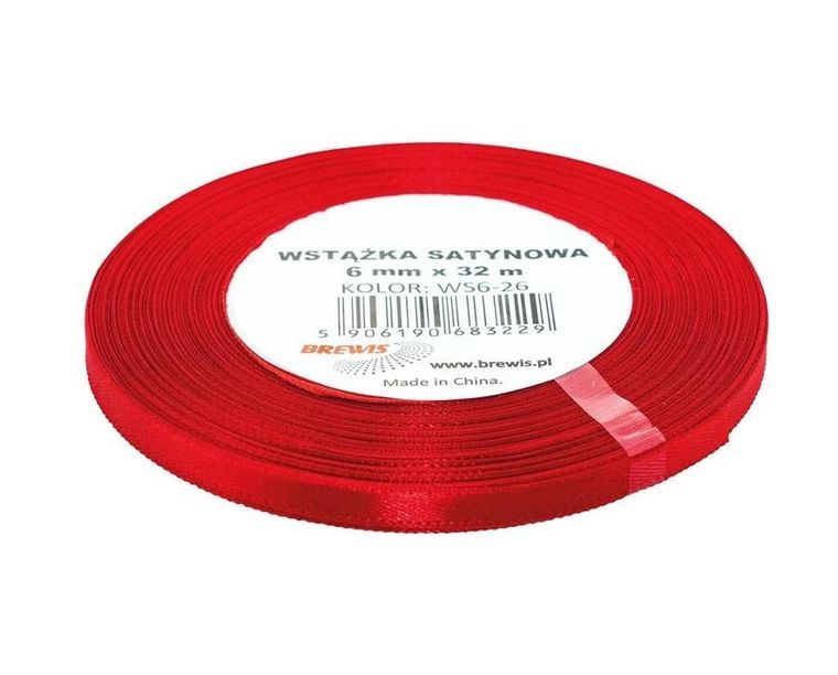 Brewis, wstążka satynowa, czerwona, 6mmx32m