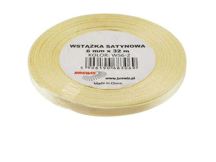 Brewis, wstążka satynowa, ecru, 6mmx32m