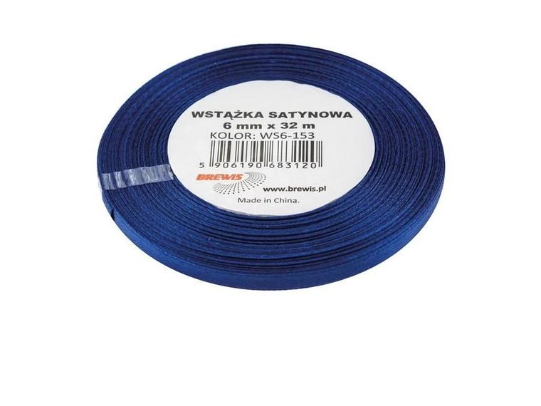 Brewis, wstążka satynowa, granatowa, 6mmx32m