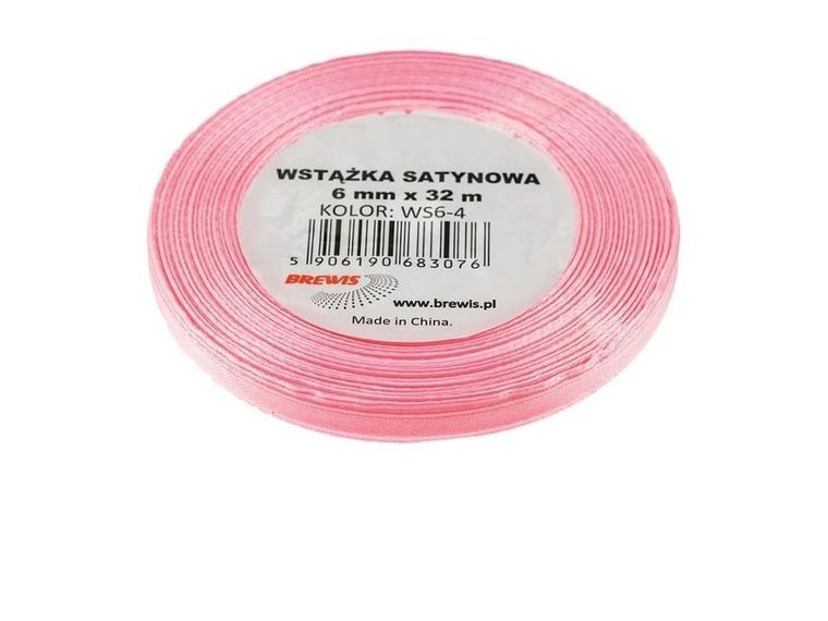 Brewis, wstążka satynowa, jasna różowa, 6mmx32m