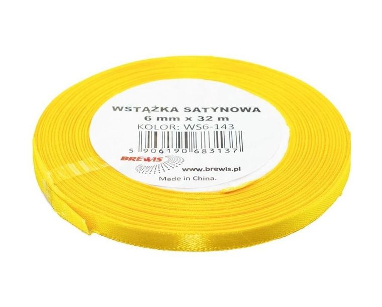 Brewis, wstążka satynowa, jasna żółta, 6mmx32m