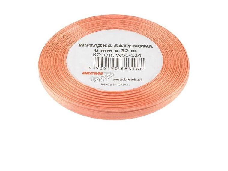 Brewis, wstążka satynowa, łososiowa, 6mmx32m