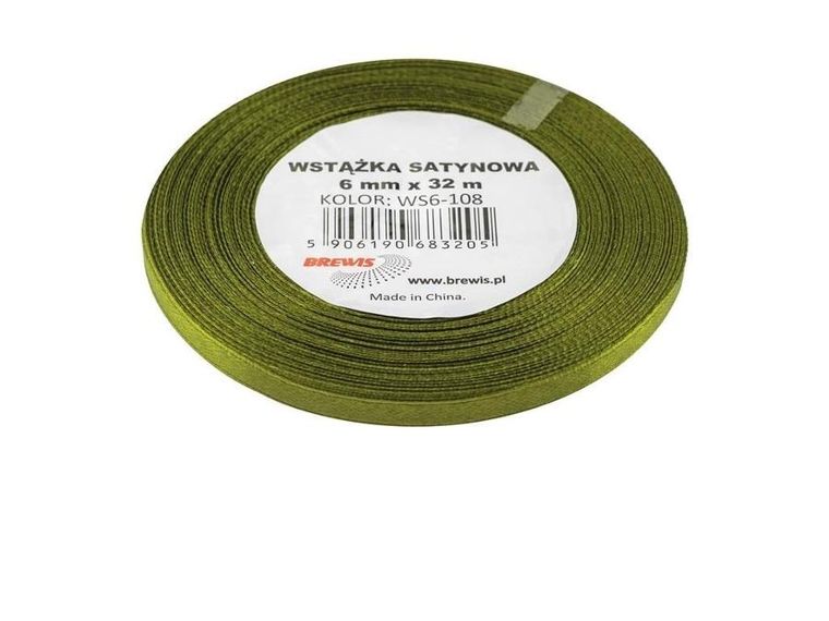 Brewis, wstążka satynowa, oliwkowa, 6mmx32m