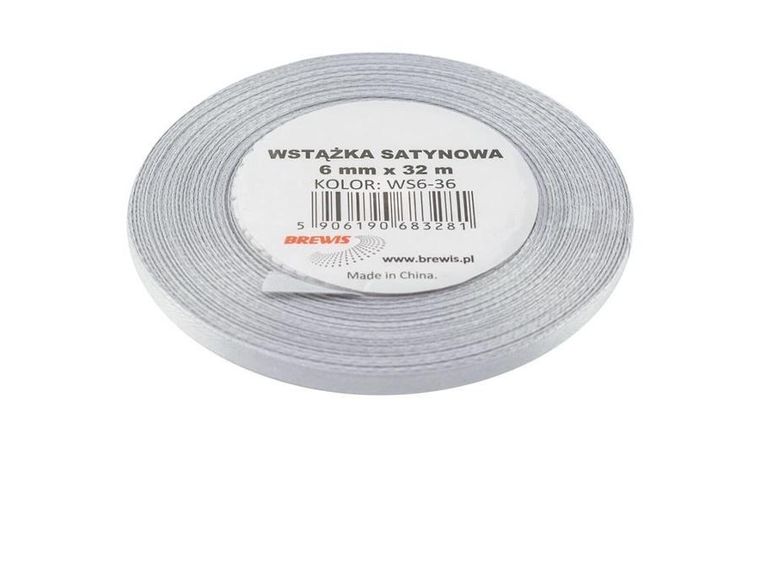 Brewis, wstążka satynowa, platynowa, 6mmx32m