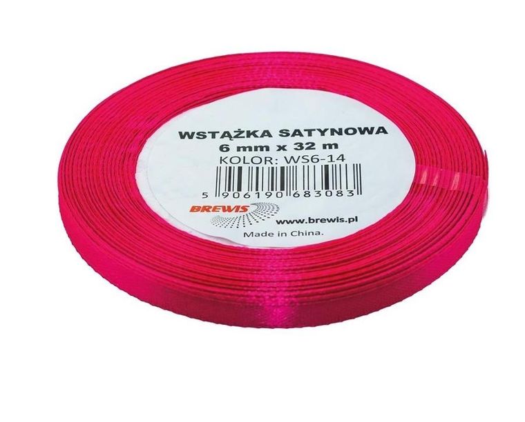 Brewis, wstążka satynowa, różowa, 6mmx32m