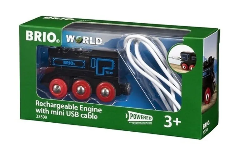 Brio World, Czarna lokomotywa z mini USB, zabawka drewniana