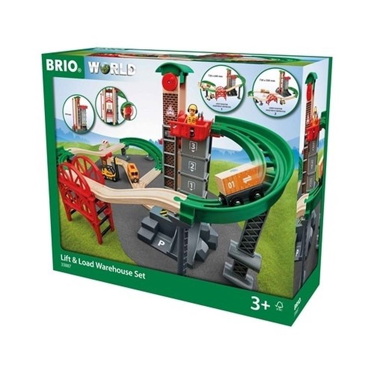 Brio World, zestaw magazynowy z windą, kolejka drewniana