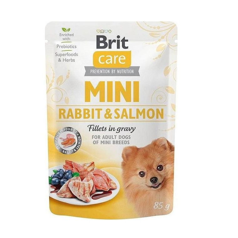 Brit, Care Mini Pouch, królik i łosoś, karma mokra dla psów, 85g