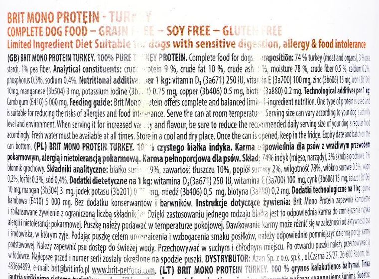 Brit, Mono Protein Turkey, karma dla psa, 400g