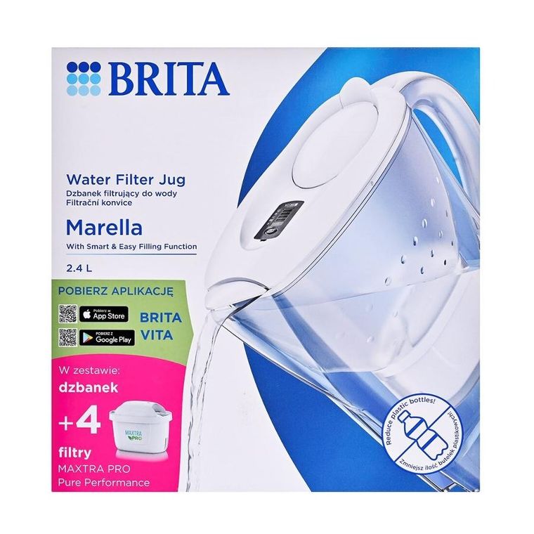 Brita, Marella, dzbanek filtrujący, 4 wkłady Maxtra Pro PP, biały, 2,4l