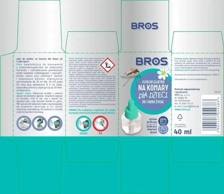 Bros, płyn do elektro na komary dla dzieci od 1 roku życia, 60 nocy