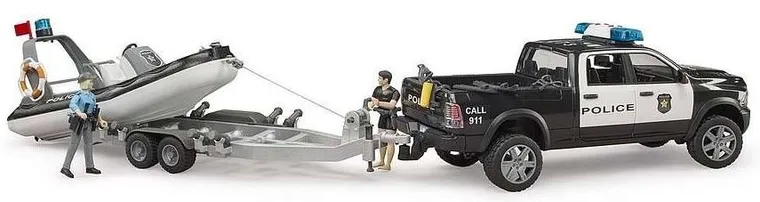 Bruder, Dodge RAM 2500, Pick-up z łodzią, pojazd policyjny