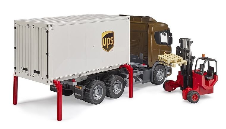 Bruder, Scania Super 560R, Kontener UPS z wózkiem widłowym, model pojazdu