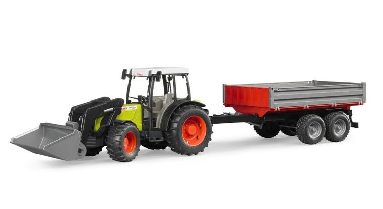 Bruder, traktor Claas Nectis 267F z ładowarką i przyczepą