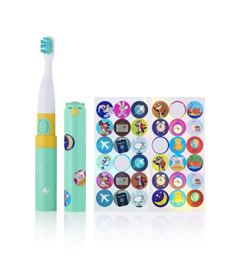 Brush-Baby, Go-Kidz, podróżna szczotka soniczna z naklejkami dla dzieci, zielona