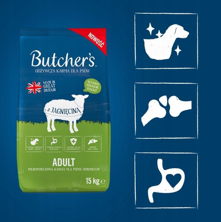Butcher's, sucha karma dla psa, jagnięcina, 15 kg