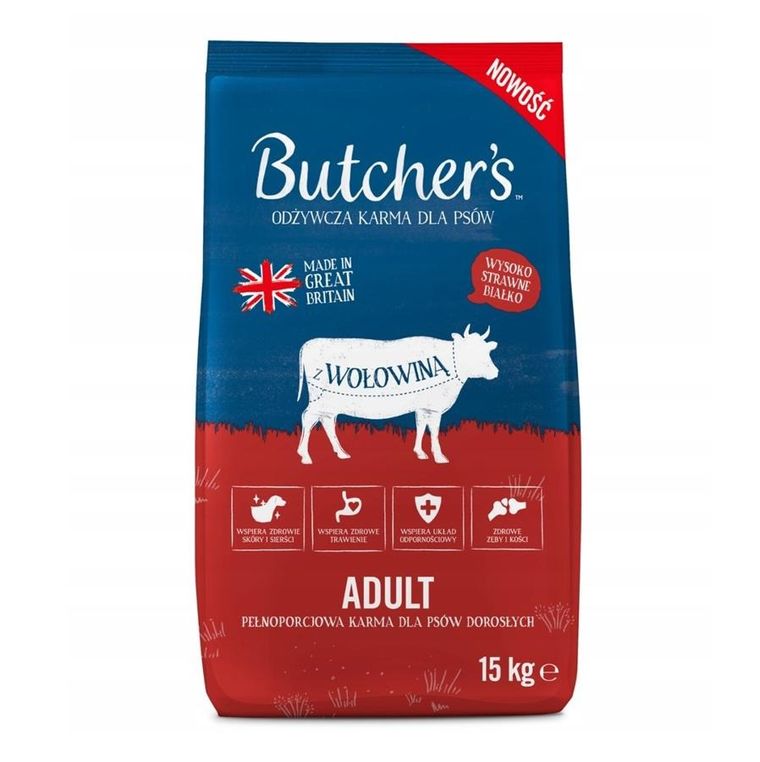 Butcher's, sucha karma dla psa, wołowina, 15 kg